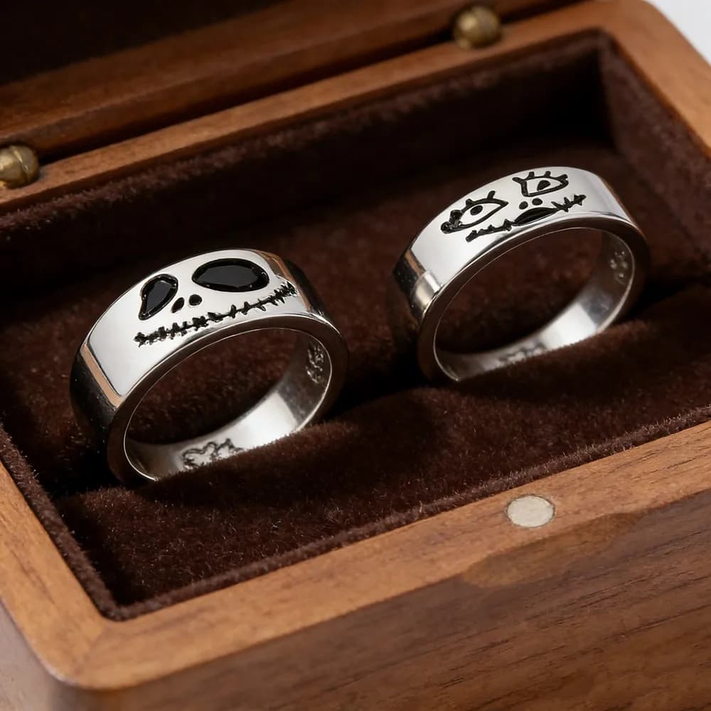 Incubo prima di Natale Anelli per coppia Jack Sally Fascia abbinata Regalo unico di gioielli di moda creativi per il suo amore dell'anniversario