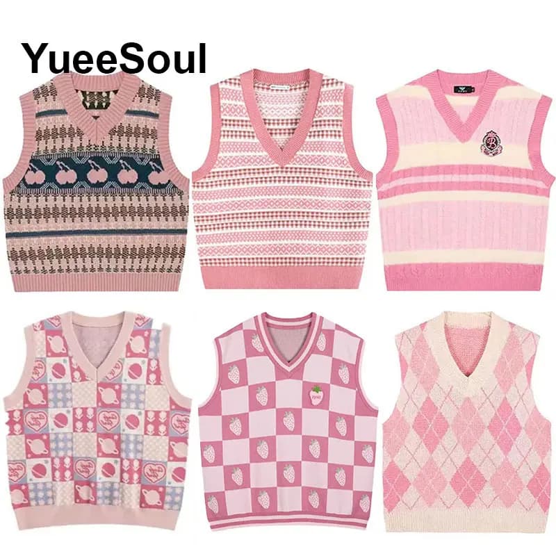 Dolce e carino rosa lavorato a maglia maglione da donna gilet senza maniche maglieria oversize allentata 2026 nuovo Y2K Fairycore gilet in maglia stile coreano