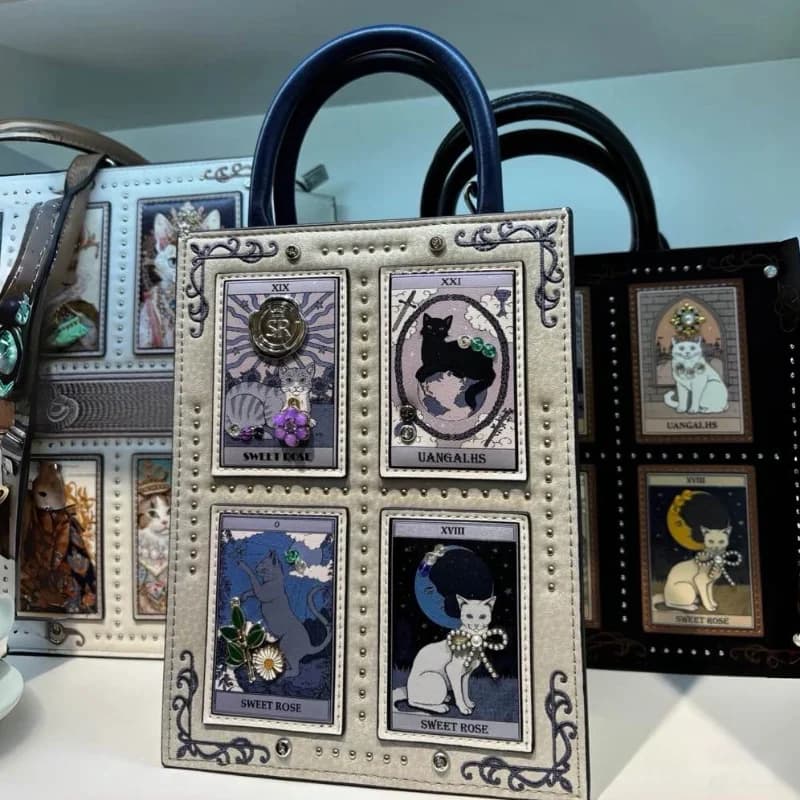 Borsa tote con stampa Tarot e rivetti, elegante borsa a tracolla da donna, borsa a mano quadrata gotica, borsa a spalla alla moda per tutti i giorni