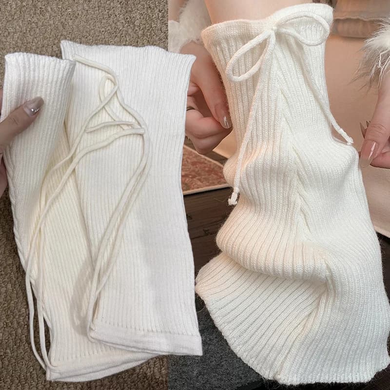 Sweet ballet style wide leg socks, mesh socks with laces, warm winter JK socks, Y2K shell warmer with bow, Korean fleece stockings, gumbe covers