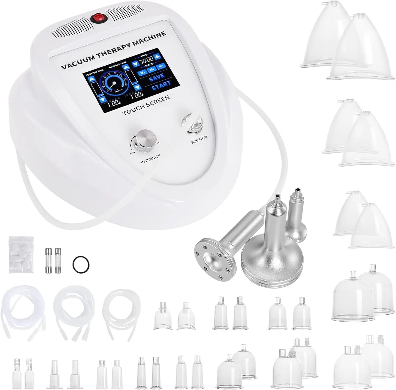 Coppettazione per terapia sottovuoto per l'ingrandimento del seno con 30 tazze 3 pompe Gua Sha per corpo, schiena, massaggio viso Schermo LED di aggiornamento
