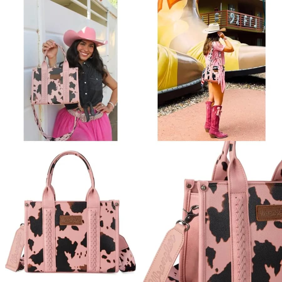Borsa tote Wrangler con stampa mucca per donna, borsa western, borsa a mano boho con tracolla e manico superiore, con tracolla distintiva