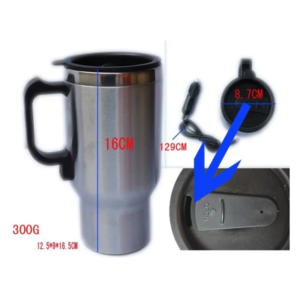 Tazza Termica Elettrica in Acciaio Inox da 450ml, Leggera e Portatile, con Riscaldamento Integrato per Auto
