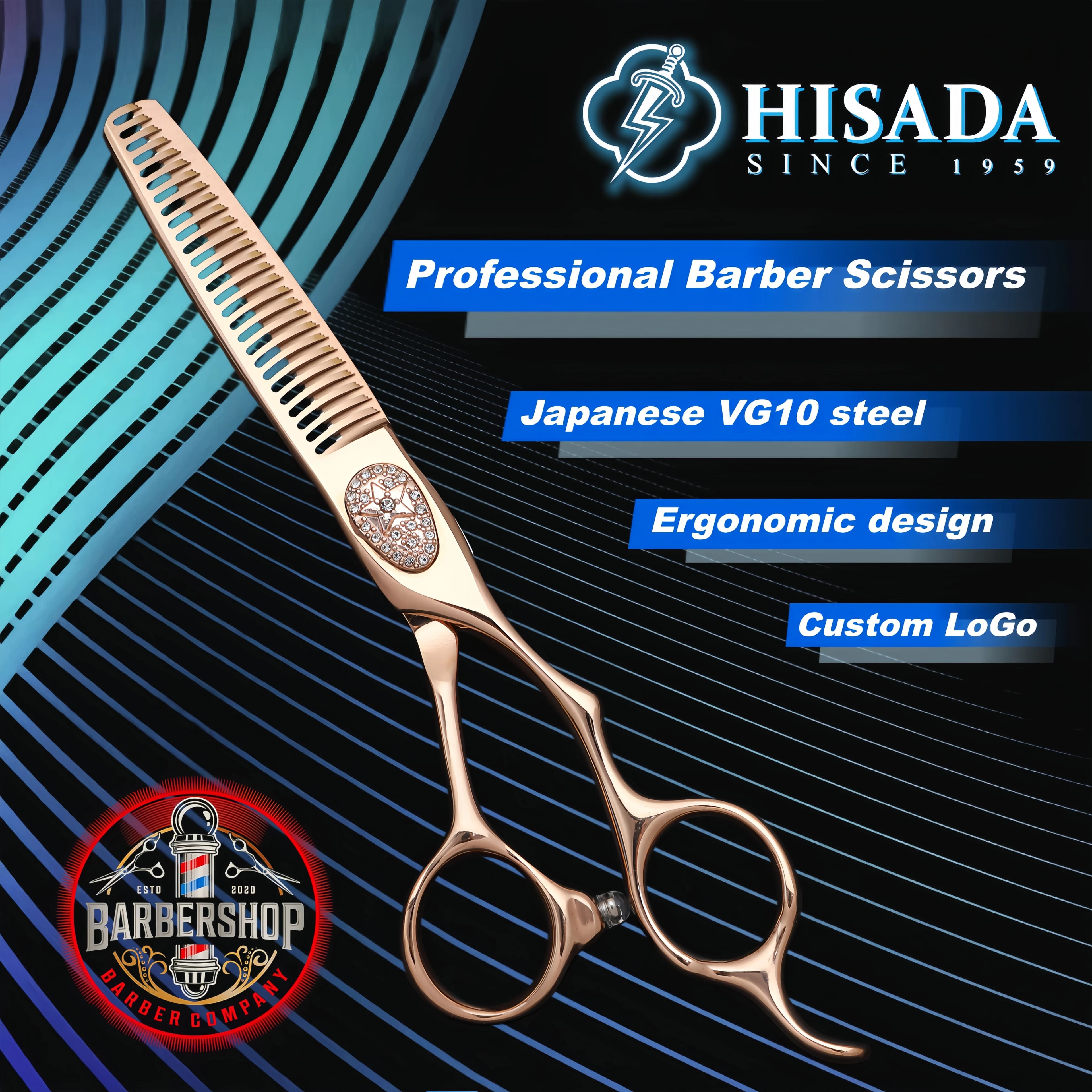 HISADA Professional Fish Bone Hair Thinning Scissors, Rose Gold Rhinestone Hair Texturizing Shears Barber Salon Haircut Tool