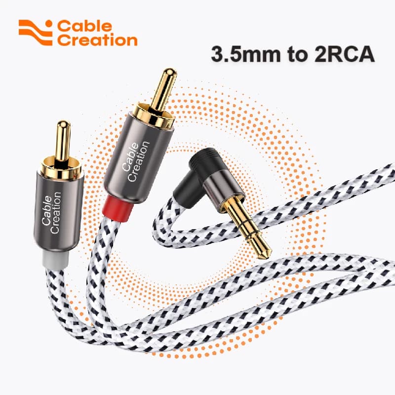 CableCreation Cavo da 3,5 mm a RCA, splitter a Y audio stereo ausiliario da 3,5 mm maschio a 2RCA maschio placcato in oro