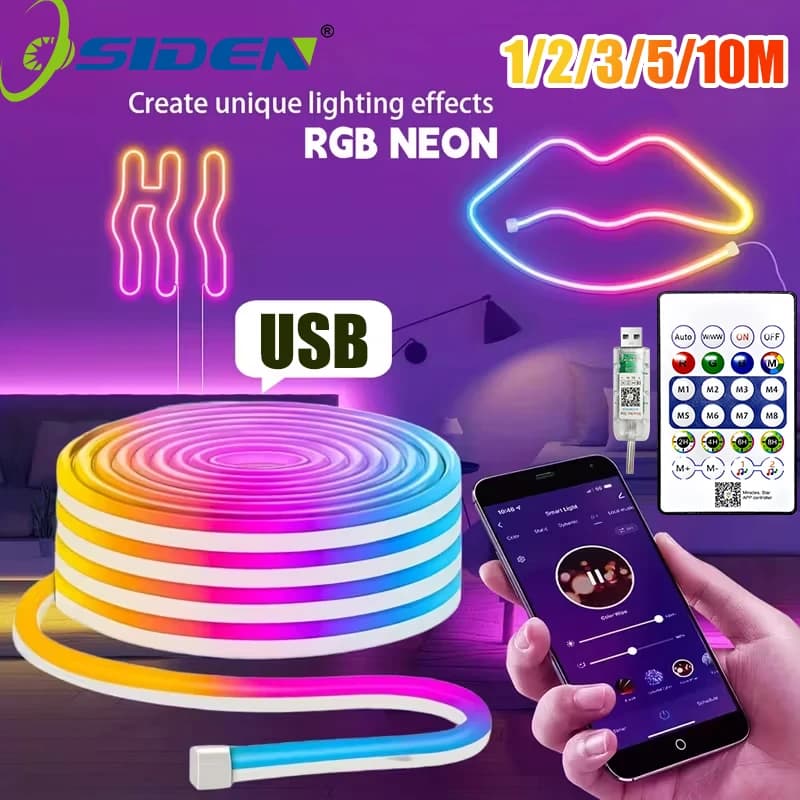 Striscia di luce al neon RGB intelligente 5v App USB/Telecomando Sincronizzazione musicale Striscia al neon flessibile impermeabile per la decorazione della festa del gioco della camera da letto