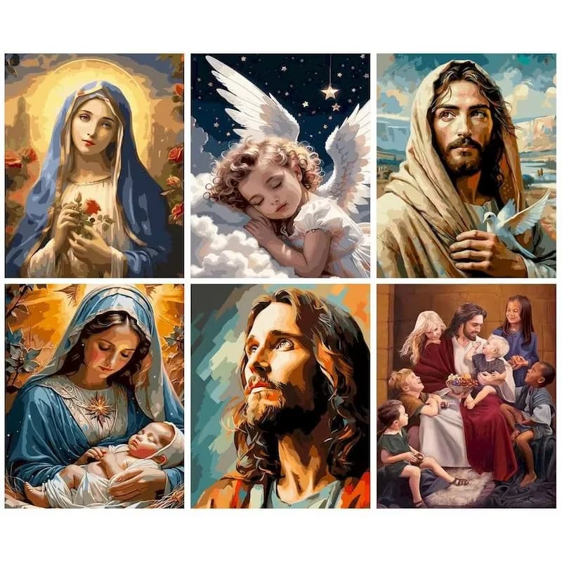 Quadro Diamantato Fai da Te con Personaggi Religiosi, Pittura Diamantata 5D con Diamanti Quadrati o Rotondi, Mosaico Ritratto, Ricamo a Punto Croce, Decorazione Casa, Regalo