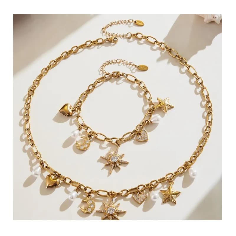 Mystery Lihua Lixing Moon Eight Star Glow Zircon Bead Star Multi-Accessories Clavicle Necklace Bracelet Jewelry Set