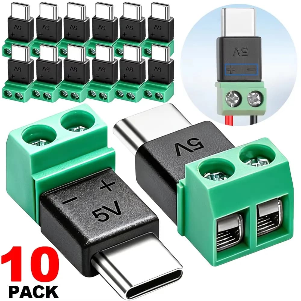 1/10PCS 5V USB C 2Pin Solderless OTG Adapter Socket Type C Female To 2 Pin Terminal Block Solderless Charging Connector