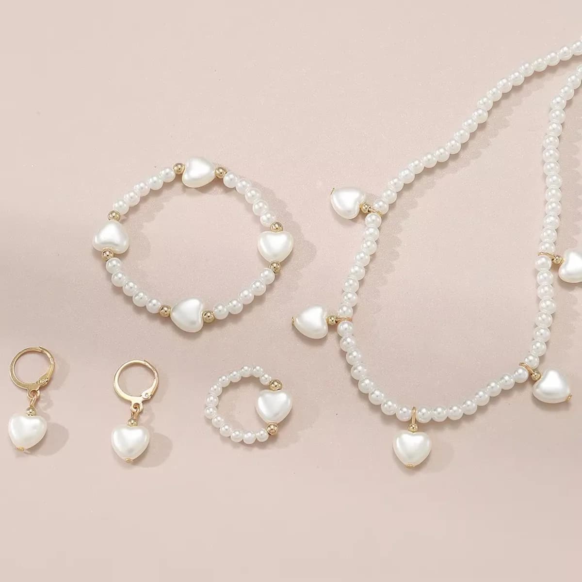 Jewelry Set with 4 Pieces | Ring Earrings with Bracelet and Light French Luxury Necklace | Fashion niche Accessories for Girls