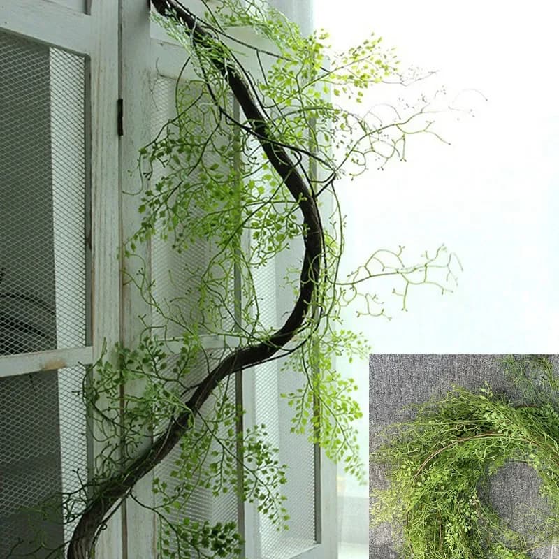 2 pcs Simulation Black Bone Mang Faces Plastic Plants Floral Studio Wall Hanging fern leaves Vine green artificial plant