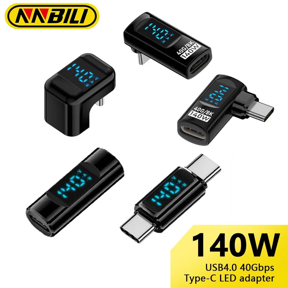 NNBILI Adattatore USB C da 90 gradi ad angolo retto a forma di U Tipo C 40 Gbps Trasferimento dati PD 140 W USB4.0 8K a 60 Hz Video per Thunderbolt 3/4