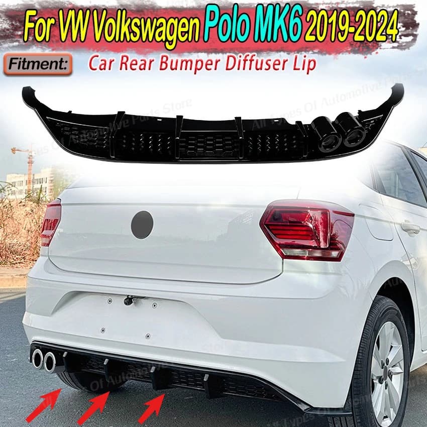 For VW Volkswagen Polo MK6 2019-2024: Rear diffuser, Spoiler, Splitter, Bumper protection, Body kit, Car parts Tuning