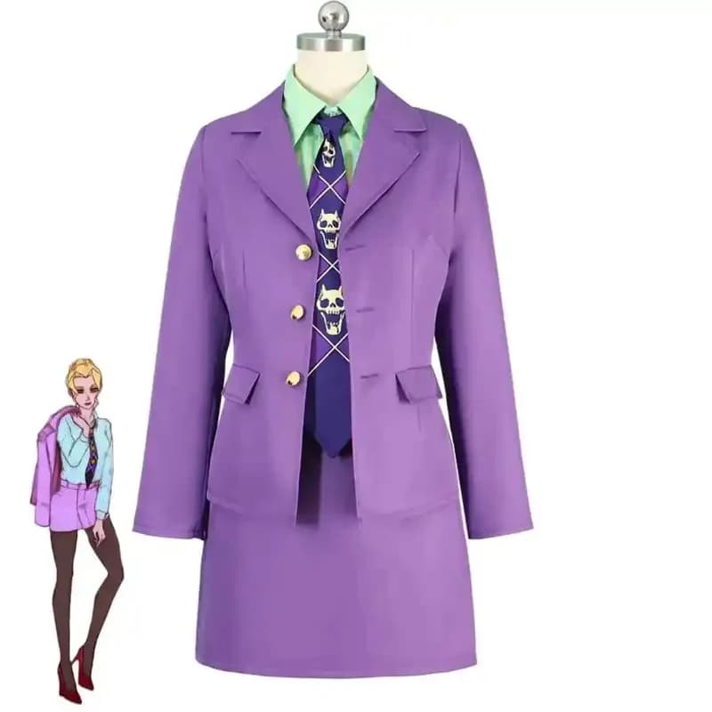 6'h\b/5;e,8\v,5/Anime JoJo's Bizarre Adventure Kira Yoshikage Cosplay Costume Purple Style Female Coat Shirt Skd;5'b\7/m'