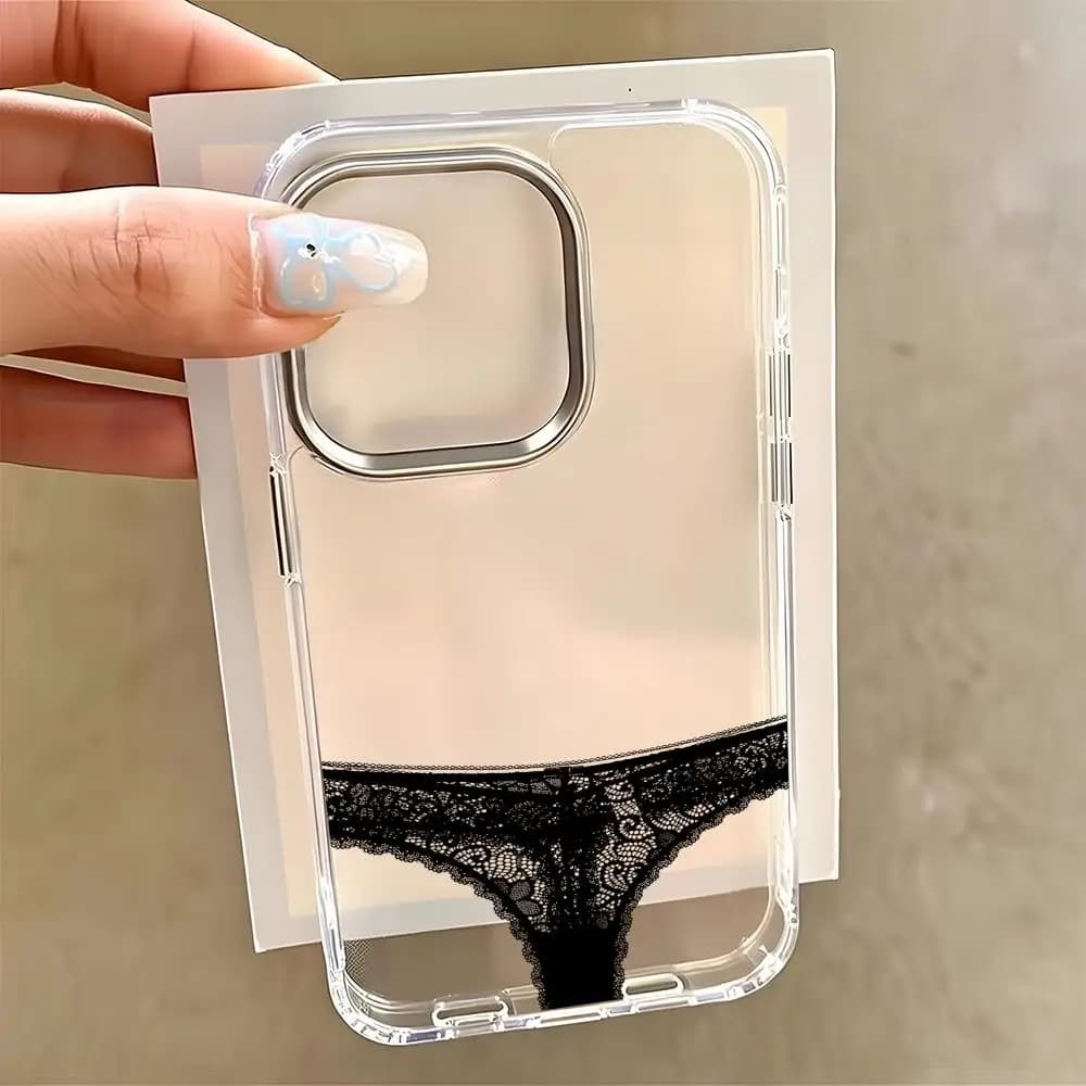 Funny panties Phone Case For iPhone17 16 15 14 13 12 11 Pro Max Plus Chrome Button Camera Ring Transparent Case