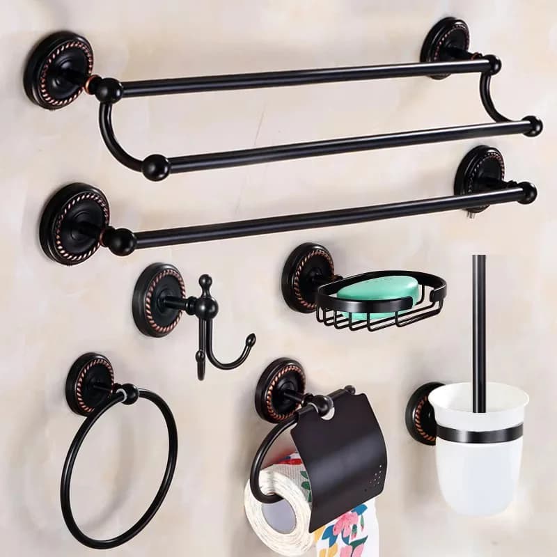 Portasciugamani da bagno in ottone lucidato a olio nero Portasciugamani Porta carta igienica Portasapone Gancio per accappatoio Set di accessori per il bagno