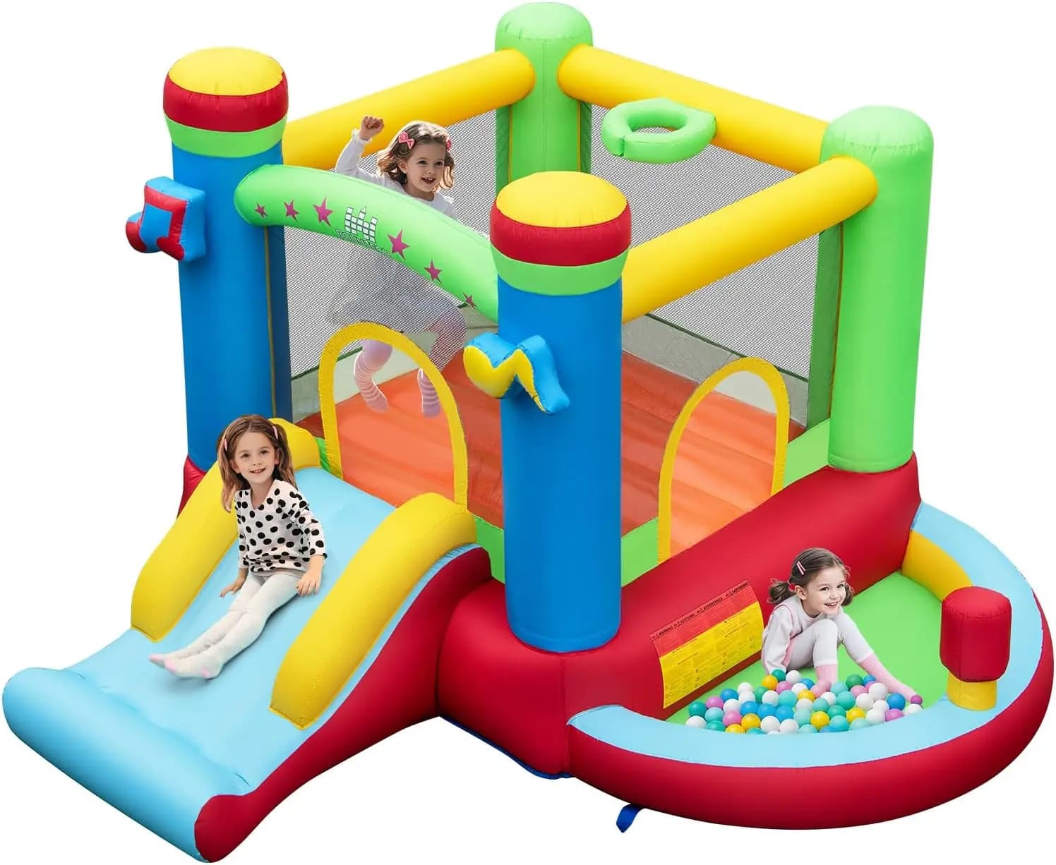 Inflatable Bounce House with Ball Pit, Bouncy House for Kids 3-12 Indoor Outdoor w/Large Jumping Area, Basketball Hoop, Bounce H