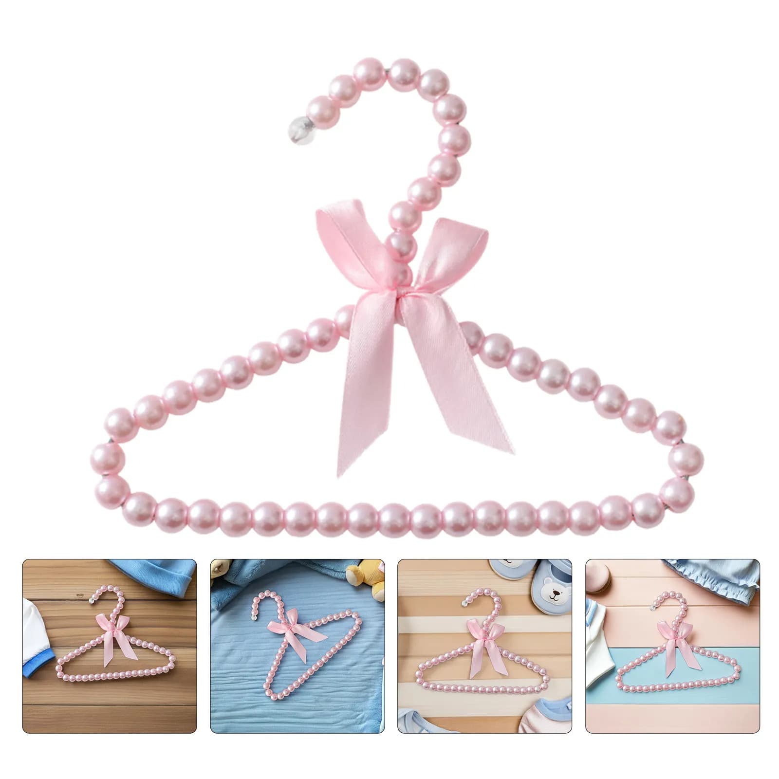 2 Pezzi Appendiabiti Decorativi con Perle e Fiocchi in Plastica, Mini Organizzatori per Armadio e Guardaroba