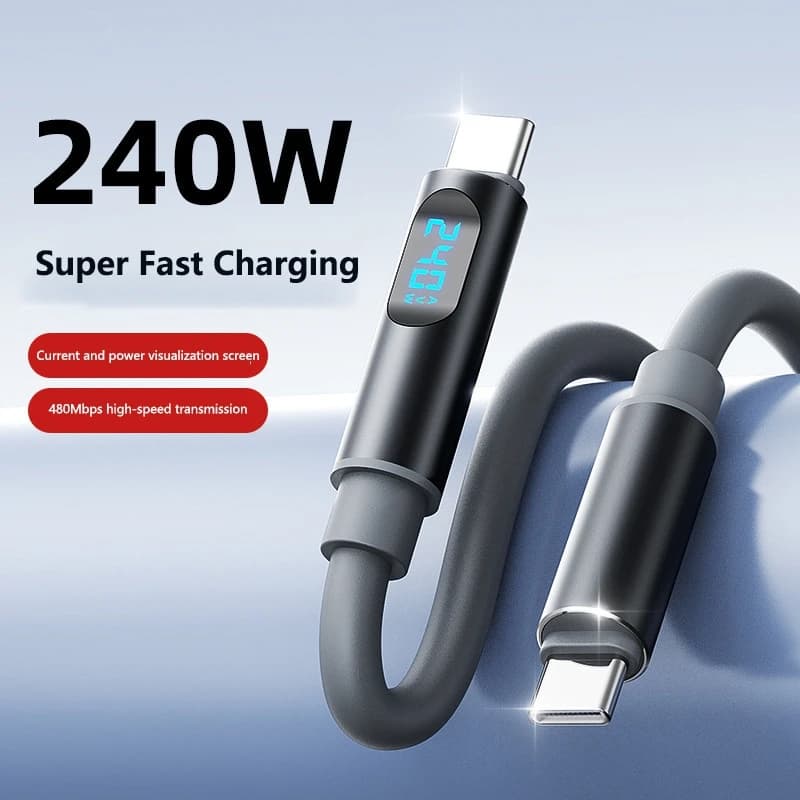 240W USB-C USB-C cable with Digital Display for Quick Charging and Data Transfer, Compatible with iPhone 15 16 17, Samsung, Huawei, Xiaomi