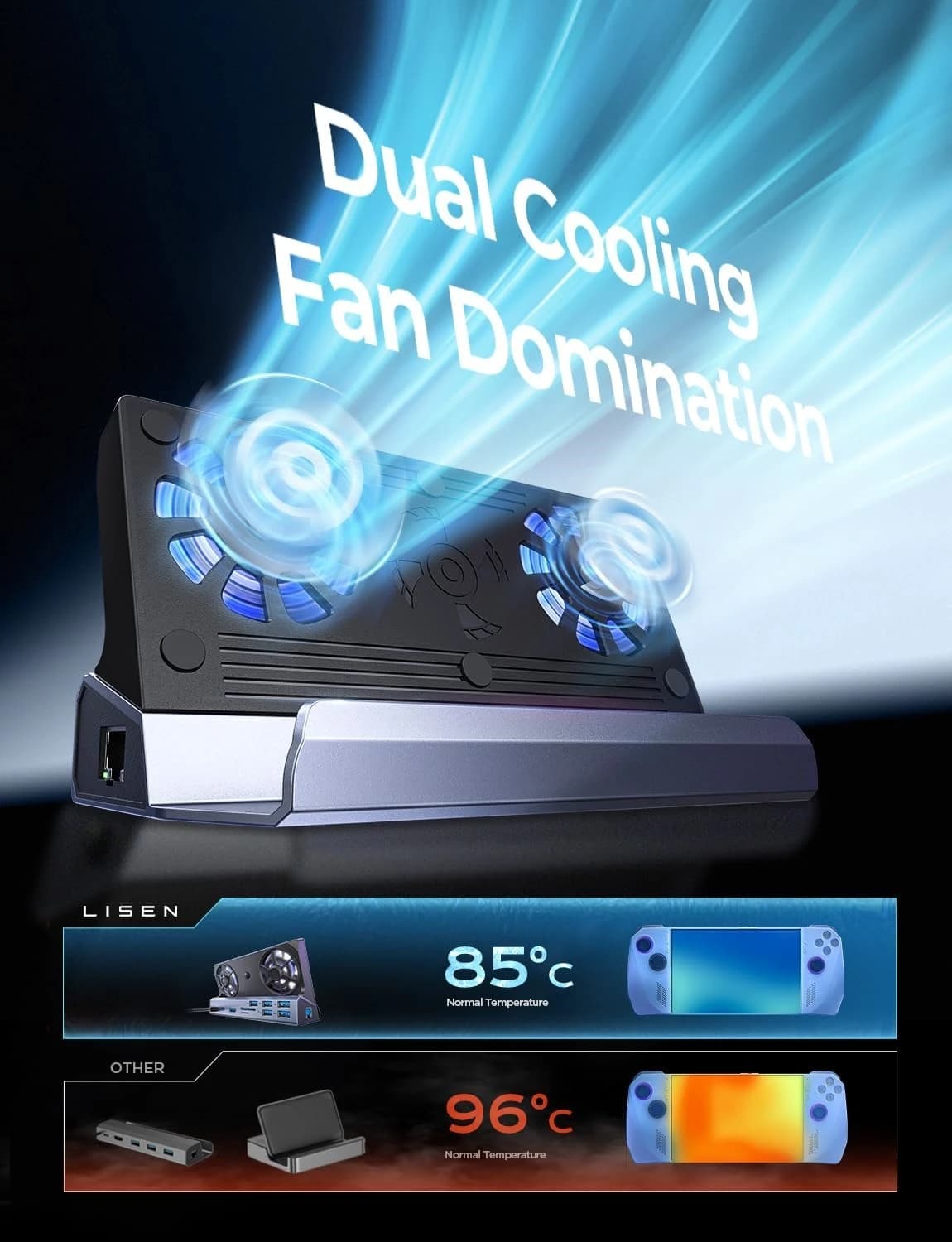 Dock Legion Go S, Legion Go S 13 in 1 docking station with 5 USB 3.0, double cooling fan, HDMI 4K to 60 Hz, 100 W charging for Legion Go S