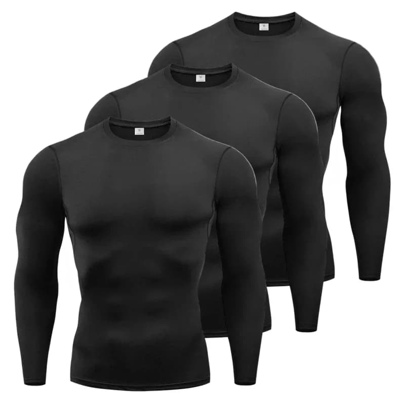 Set da 1/3 pezzi di abbigliamento sportivo aderente da uomo, maglia da corsa a maniche lunghe, maglia sportiva fresca e ad asciugatura rapida