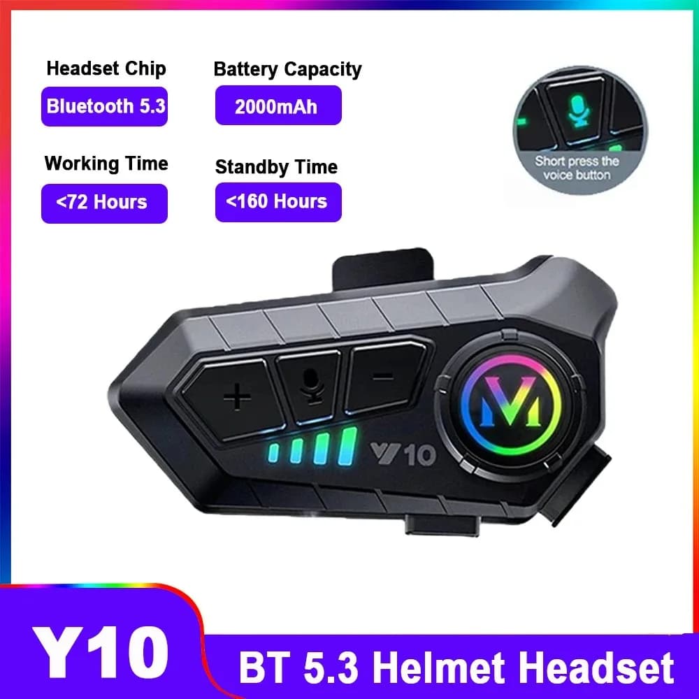 Auricolari Bluetooth Wireless per Casco Y10, per Ciclismo, Sport, Giochi e Musica, con Microfono Integrato, Compatibili con Android e iOS