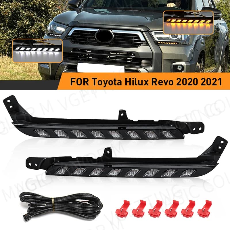 Per Toyota Hilux Revo 2020 2021 Auto Led DRL Luce di marcia diurna Dual Color Faro Indicatore di direzione Lampada con filo 12V Impermeabile