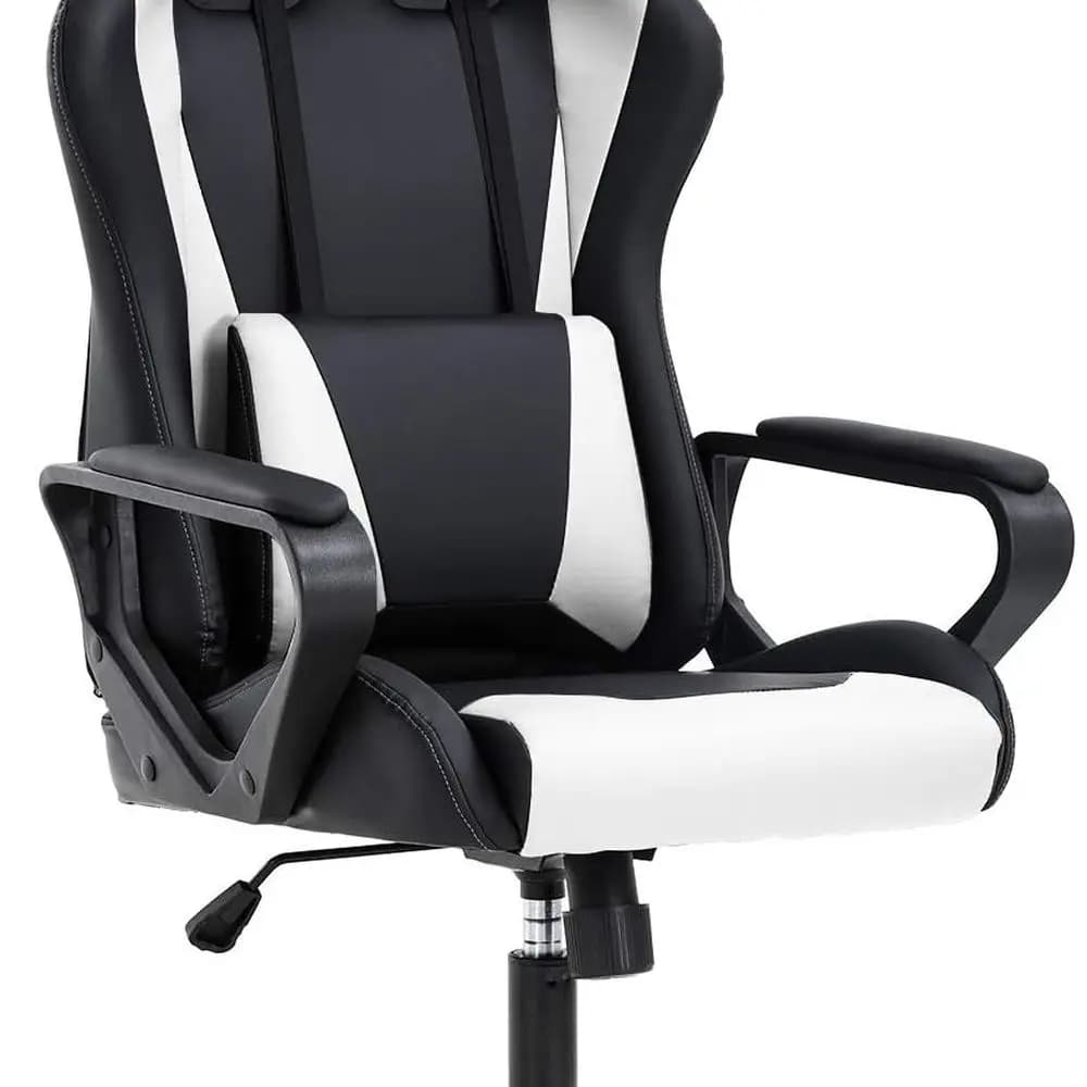 Sedia ergonomica girevole con schienale alto per giochi su PC e ufficio con supporto lombare, adatta per uomini e donne, bianca