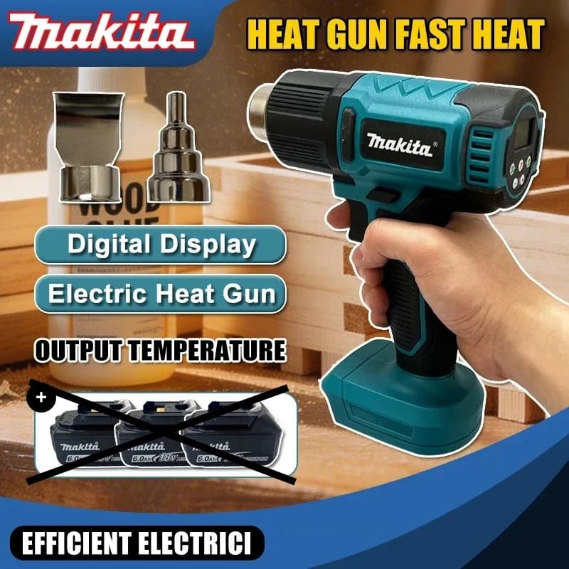 Makita 550 ° Pistola Termica a Batteria 18V con Controllo della Temperatura, Display LED, Strumento di Saldatura e Soffiatore Termico Portatile