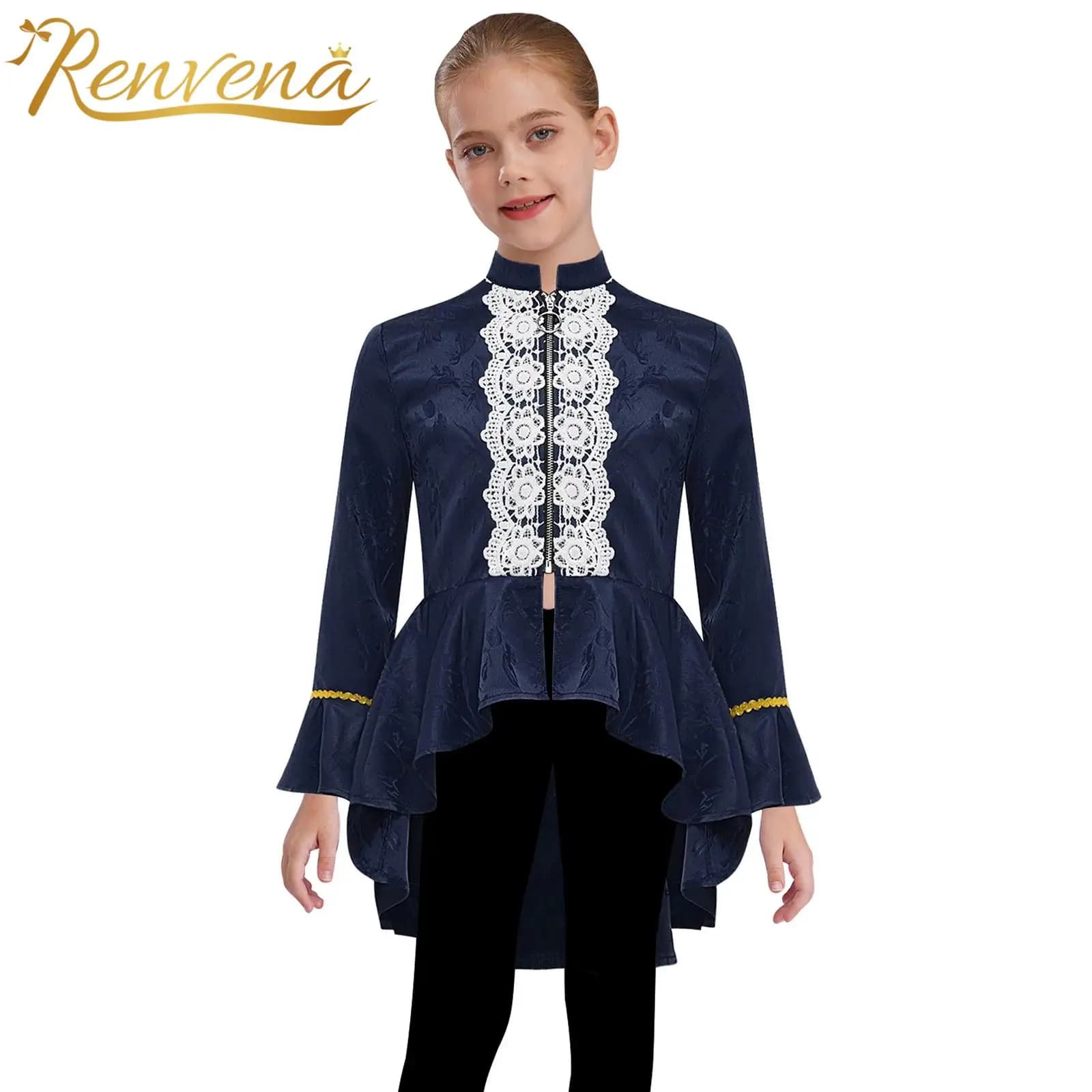 Girls Victorian Tailcoat Pirate Gothic Medieval Renaissance Costume Long Sleeves Lace Flounce Jacket Tailcoat Steampunk Costume