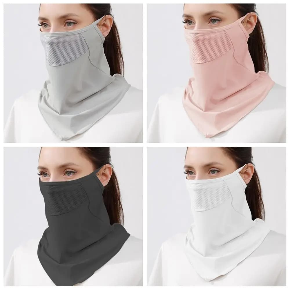 Maschera Elastica Monocolore in Seta Ghiaccio con Protezione UV, Sciarpa Estiva per il Viso, Copricollo, Protezione Solare, Copriviso con Ganci per Orecchie, per Escursionismo