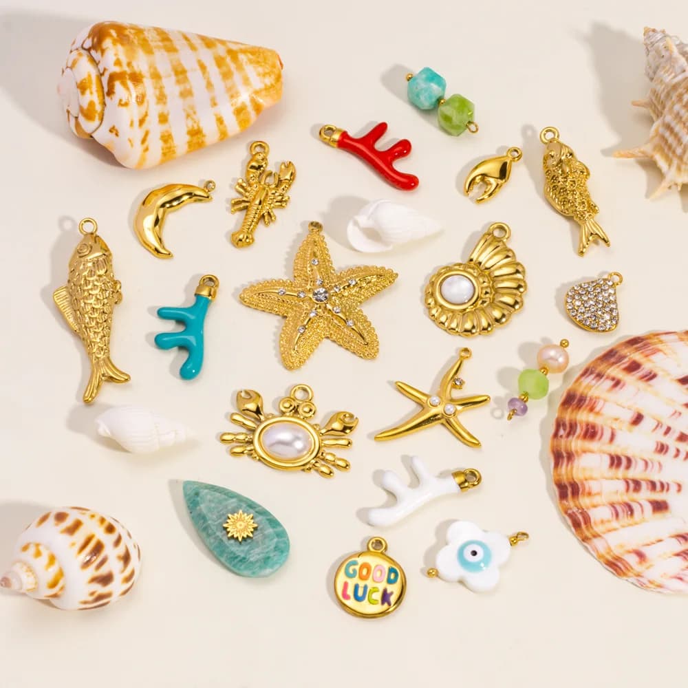 3/2Pcs Stainless Steel 18Style Multicolour Sea Star Crab Coral Fish Ocean Elements Pendant Charms DIY Necklace Bracelet Jewelry