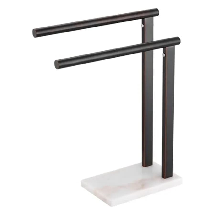 Portasciugamani da appoggio a 2 livelli con base in marmo per il piano del lavabo del bagno, in acciaio inossidabile color bronzo lucidato a olio, 15,7'