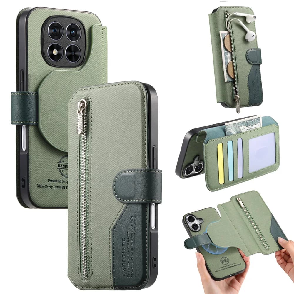 Custodia a Portafoglio 2-in-1 Staccabile in Pelle Magnetica RFID per Honor Magic 7 Pro 8 Lite 5G, con Cerniera, per Honor Magic 7 Lite Magic7