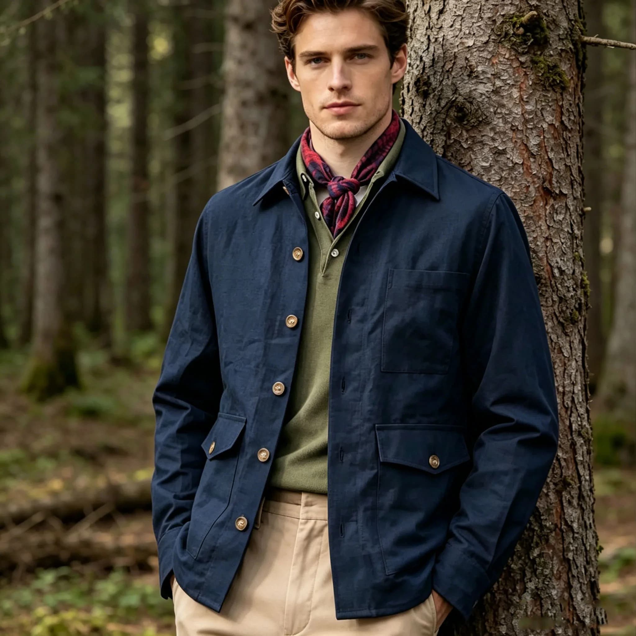 Vintage Men's Cotton Linen Safari Jacket Lapel Multiple Pockets Casual Breathable Lightweight Beach Wedding Summer Spot Coat