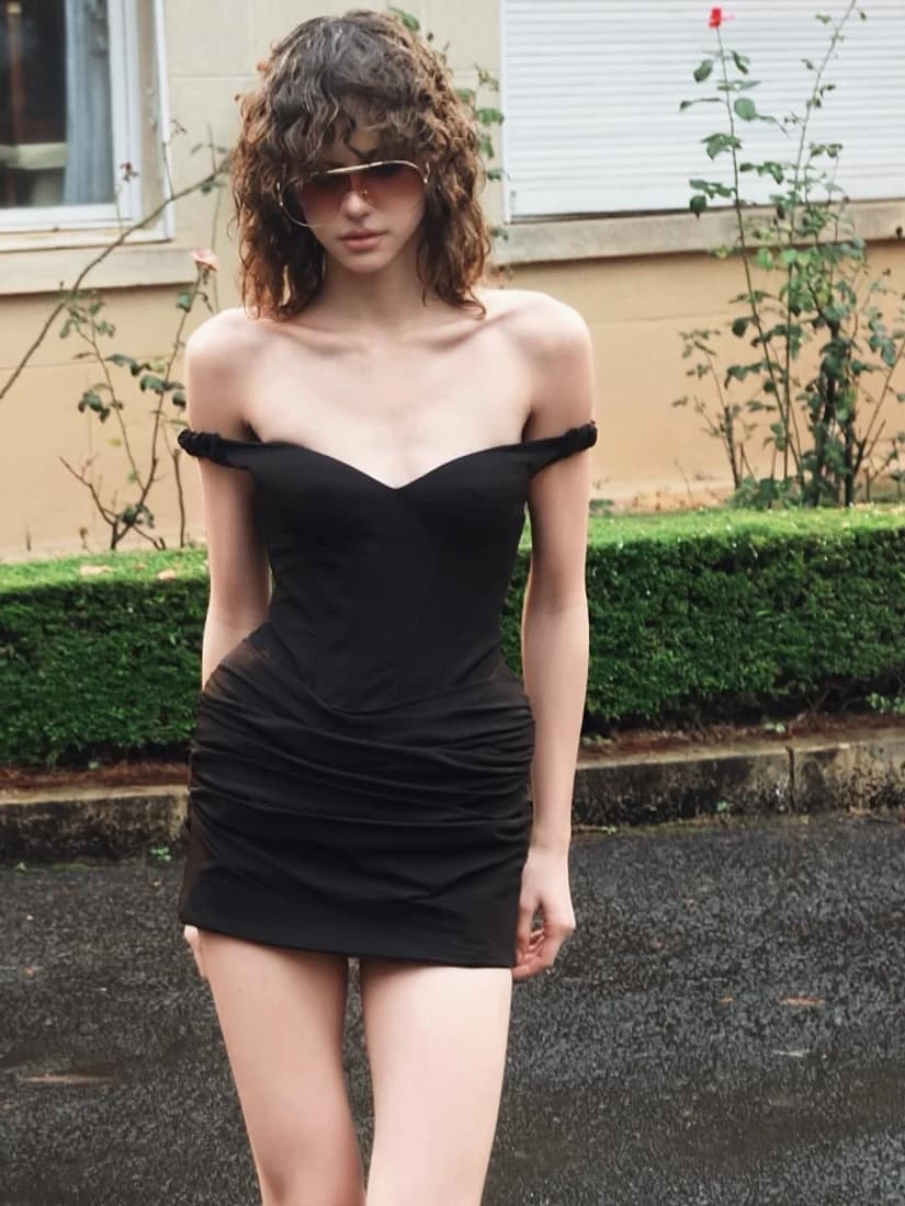 Ele Weird Puss Faion Gonna a Fascia Monospalla da Donna, Modellante e Plissettata, in Tessuto di Poliestere, per Abbigliamento Casual