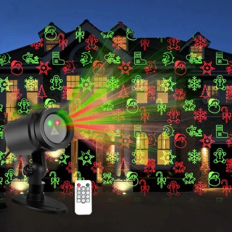 Proiettore Laser Natalizio PAMNNY Rosso e Verde per Esterni, 12 Motivi LED, Luci per Feste, Proiezione Paesaggistica, Faretti