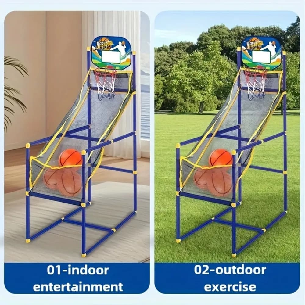 Kids arcade style basketball basket – Mini basketball and air pump included, easy to mount for indoors and outdoors