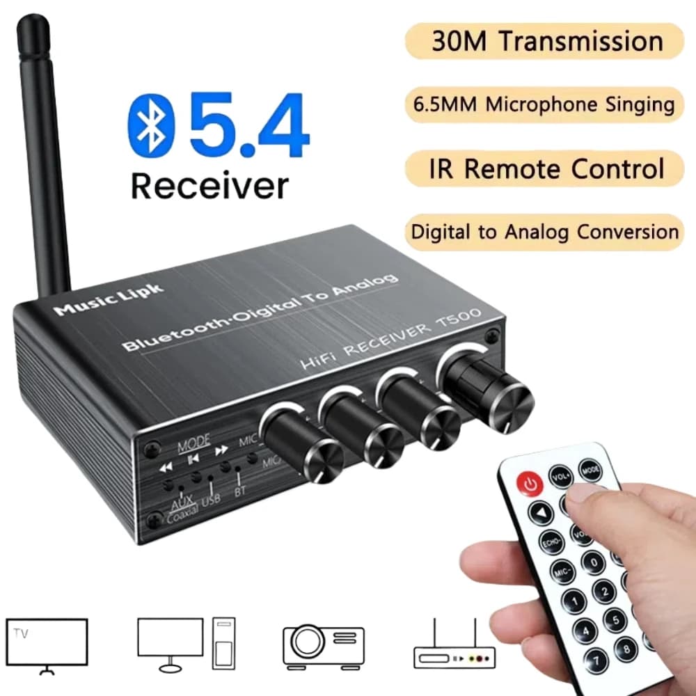 Ricevitore audio Bluetooth 5.4 DAC AUX RCA USB Coassiale ottico 6.5MM Microfono Karaoke Hifi Stereo DSP Adattatore wireless