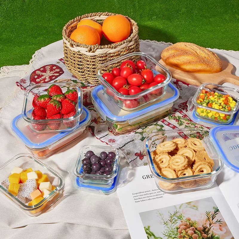 Contenitori per la preparazione dei pasti in vetro Lunch Box, Bento Box ermetico, Forno a microonde, Lavastoviglie, Contenitori per alimenti con coperchi con chiusura