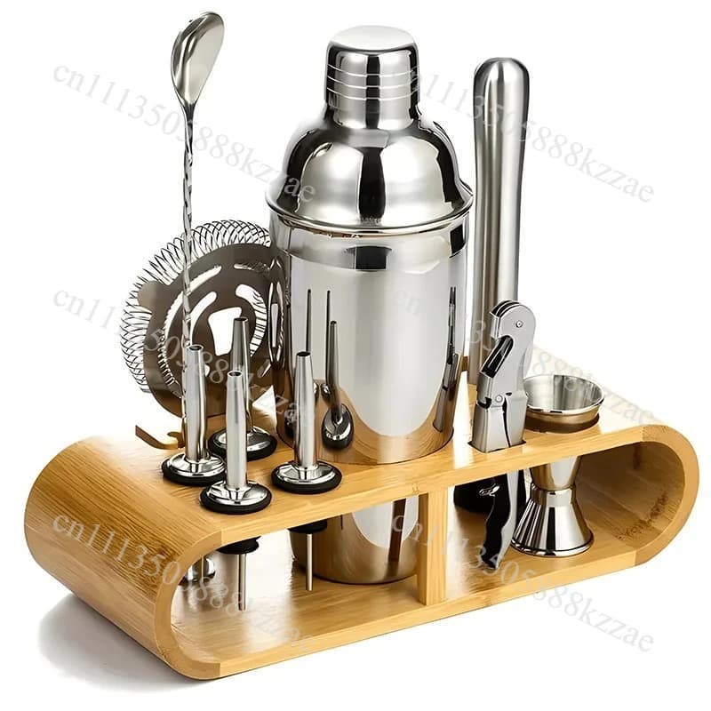 12PCS Cocktail Shaker Set Professional Mixology Bartender Kit With Bamboo Stand Stainless Steel Bar Set For Home Barware Set
