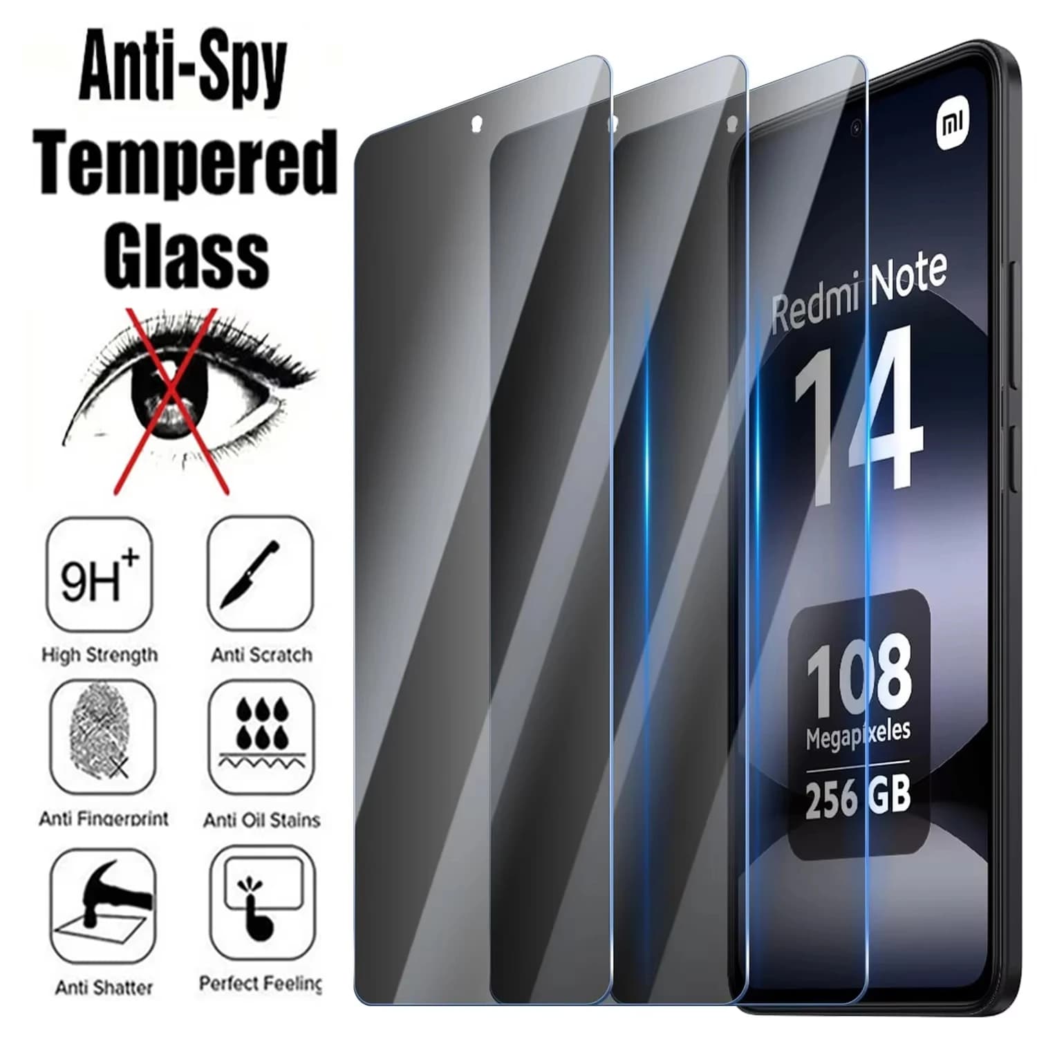 1-3Pcs Anti-spy Tempered Glass For Xiaomi Redmi Note 14 14S 13 Pro 12 11 10 9 8 Screen Protector Films Redmi 15C 14C 13C 12C 10C