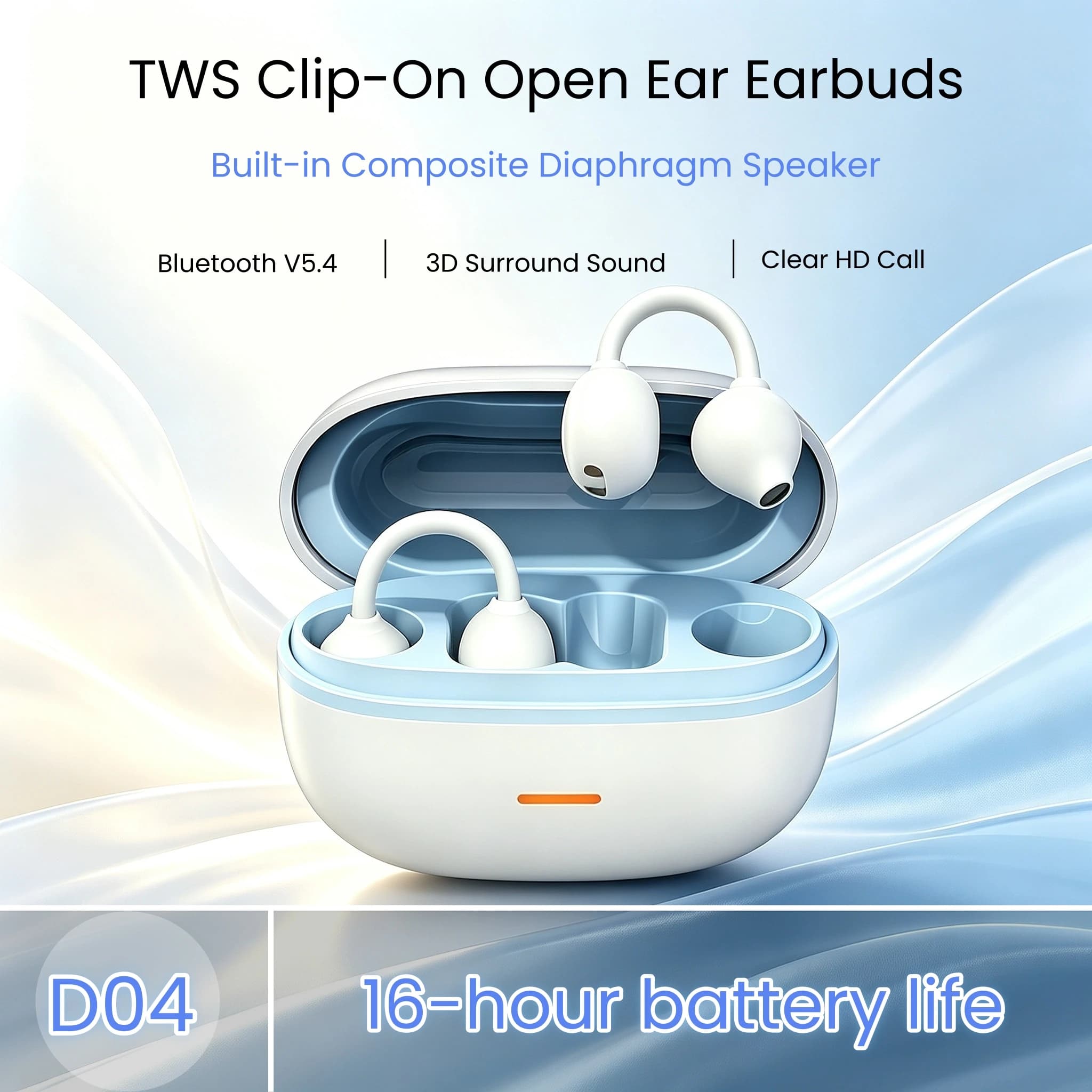 Hedaele D04 Wireless Bluetooth Earphones, Bluetooth 5.4 Headphones 13mm Driver Stereo Sound Hands-Free Call Mini In-ear Wireless