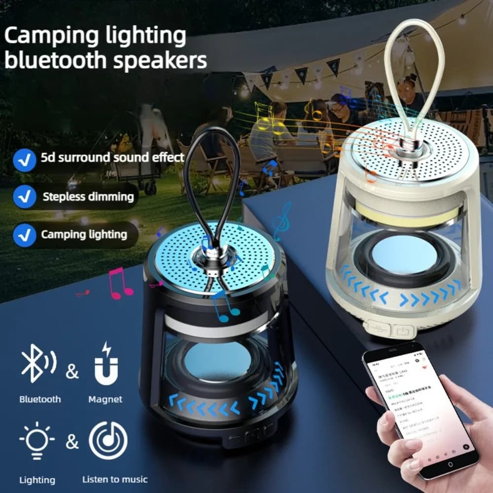 Lanterna da campeggio ricaricabile con altoparlante Bluetooth 2-in-1, luce per tenda, lampada LED d'atmosfera, ricarica rapida Type-C per escursioni all'aperto