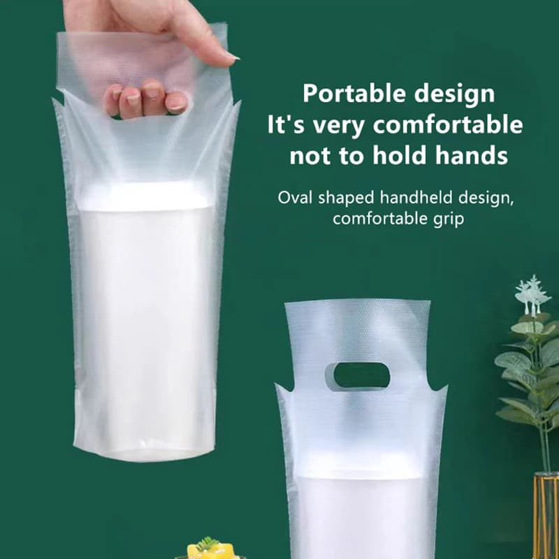 100Pcs Disposable Beverage Plastic Bags Coffee Takeout Tote Bag Single/Double Cup Milk Tea Packaging Bags Frosted Transparent
