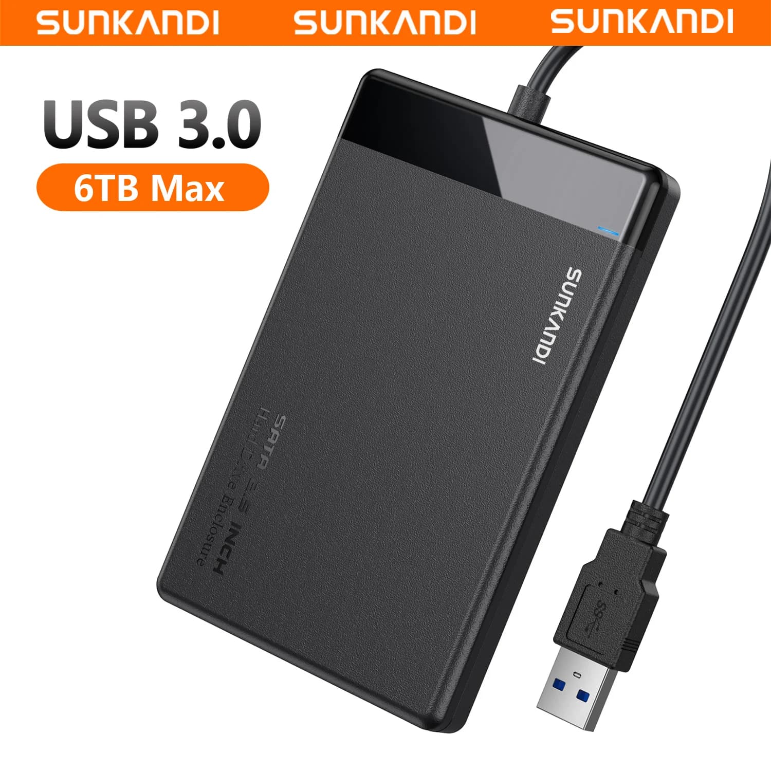 SUNKANDI Custodia per disco rigido da 2,5" Adattatore da USB 3.0 a SATA III Supporta HDD SSD da 2,5 pollici Custodia per disco rigido esterno da 9,5 mm 7 mm