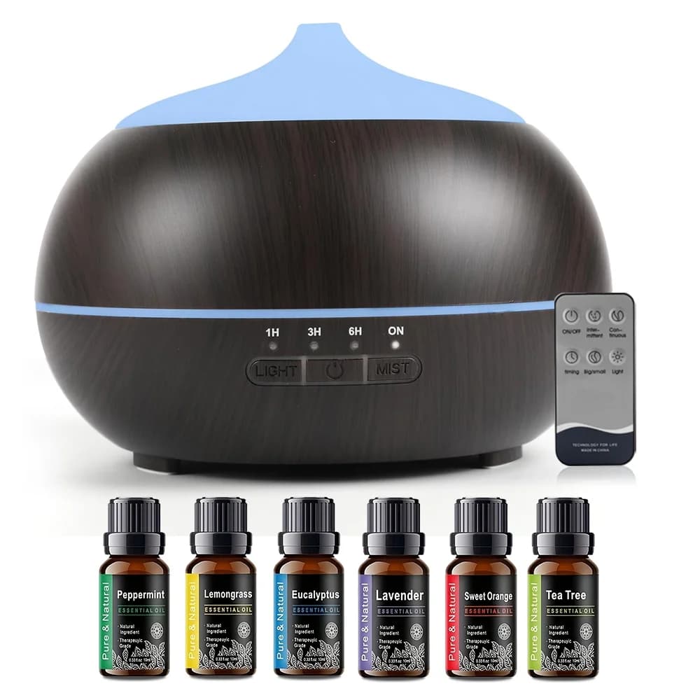 Umidificatore a Ultrasuoni Effetto Legno 550ml Senza BPA, Diffusore di Aromi con Spegnimento Automatico Senza Acqua, Luce a 7 Colori per Casa e Stanza degli Animali