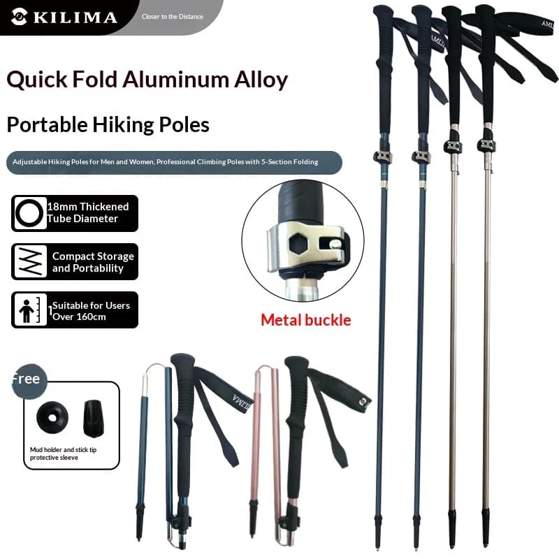 KILIMA folding trekking poles, compact and professional hiking poles with metal block