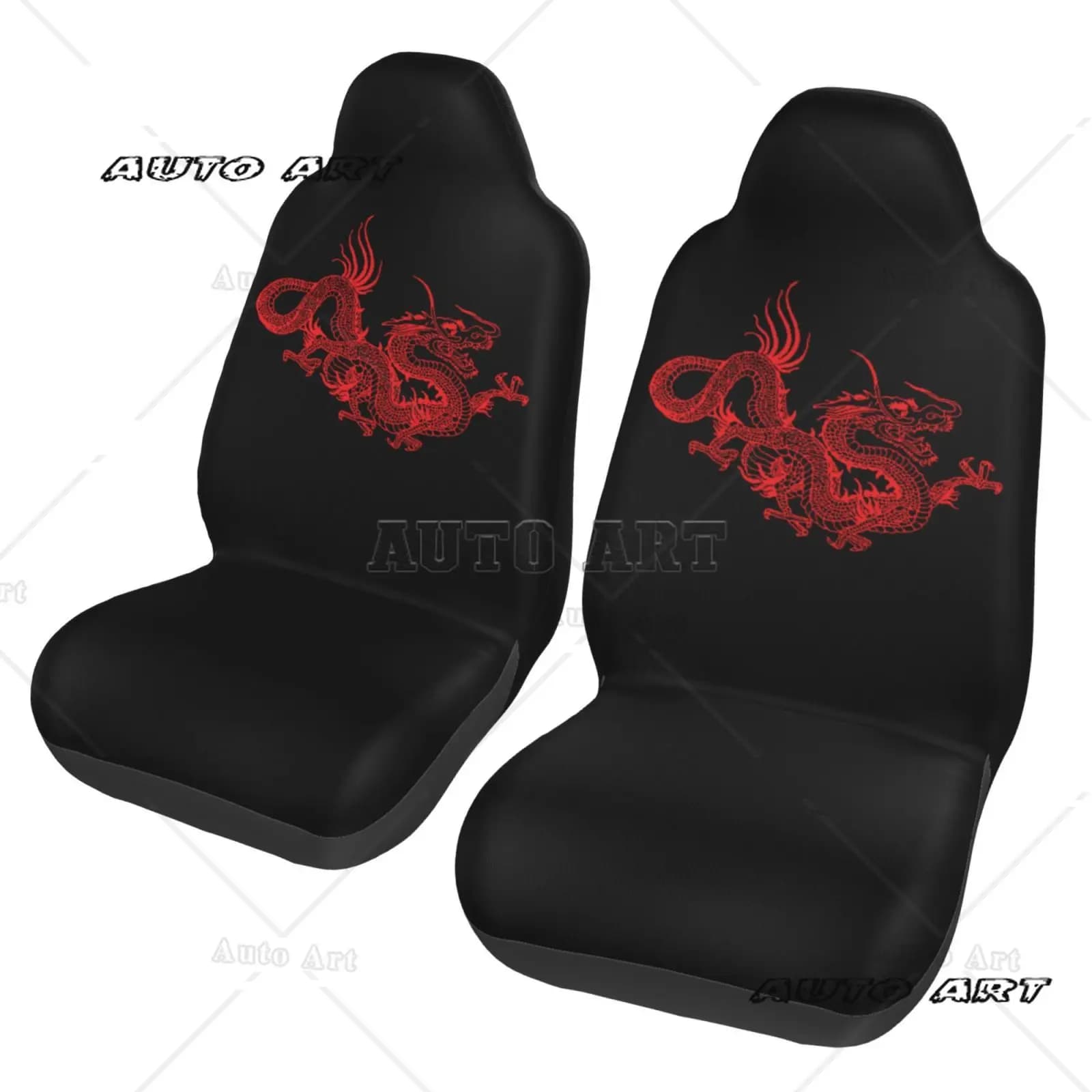 Protection kit for car seat cover printed with red Chinese dragon pattern 2-pes Car seat cover Comfortable interior accessory