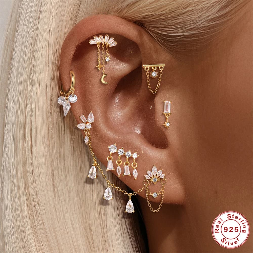 AIDE 925 Silver Chain Earrings with Pin for Women Flat Head Thread Puncture Ear Bone Pendants and Pendants For Borchie Clif Jewellery Refined 1 pc